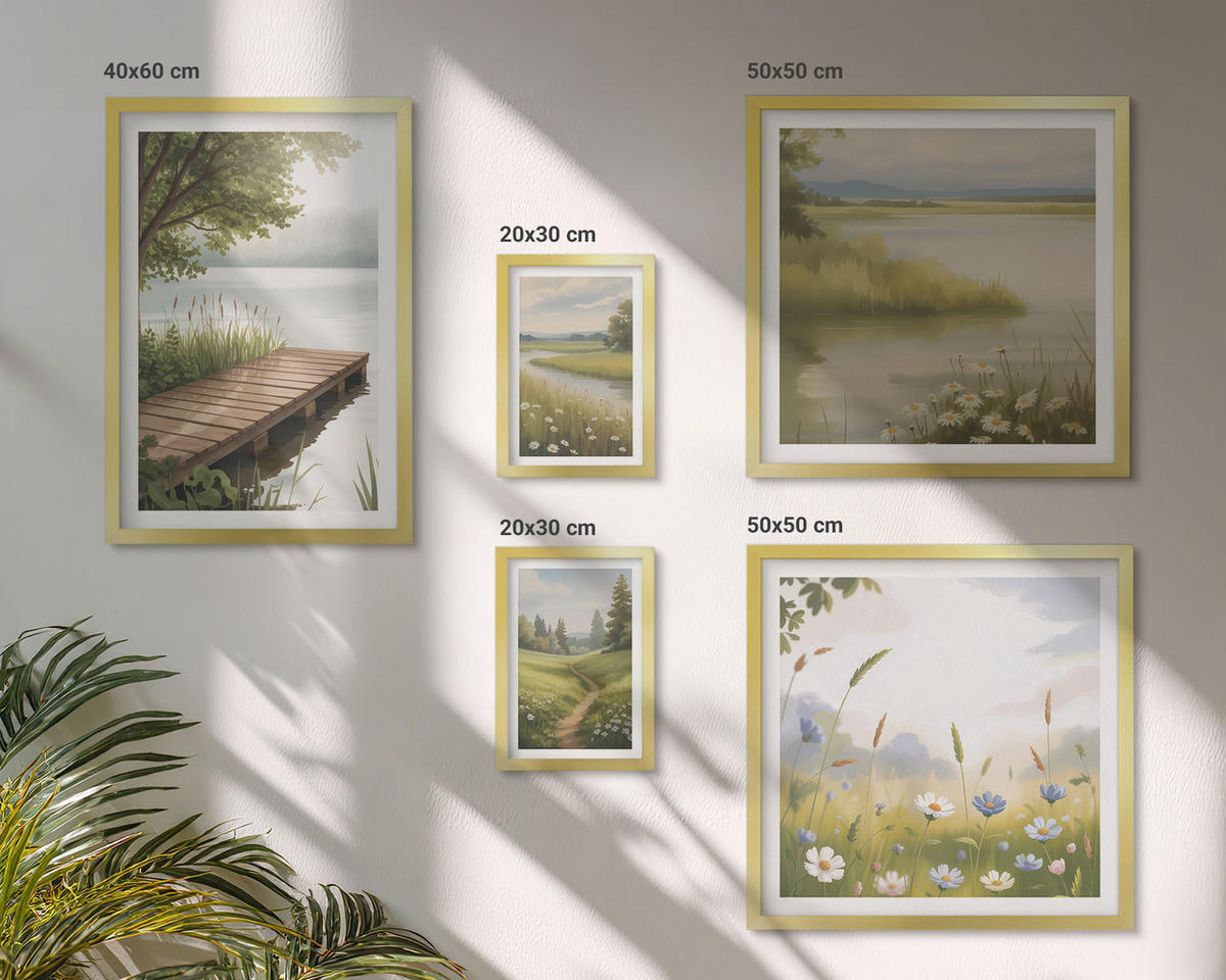 BILDER SET 5er Set - 50x50 cm & 20x30 cm & 40x60 cm Goldrahmen - Zitronenblumen aus der Küstenstadt - Goldfarben, Kunststoff (40/60cm) - TULUP