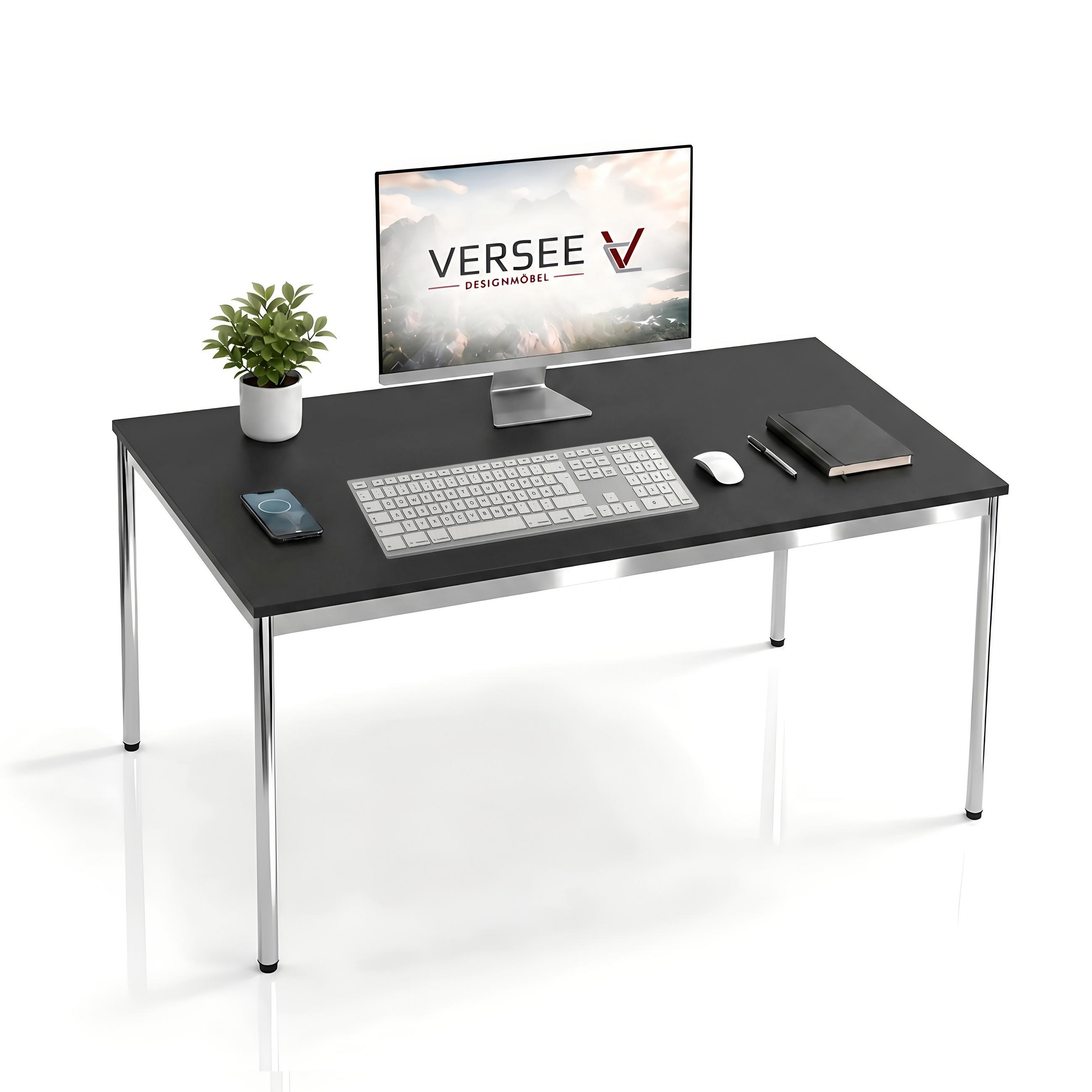 SCHREIBTISCH VST1 140 x 90 cm Schwarz – höhenverstellbar - Chromfarben/Schwarz, Holzwerkstoff (140/90/75.5cm) - Versee