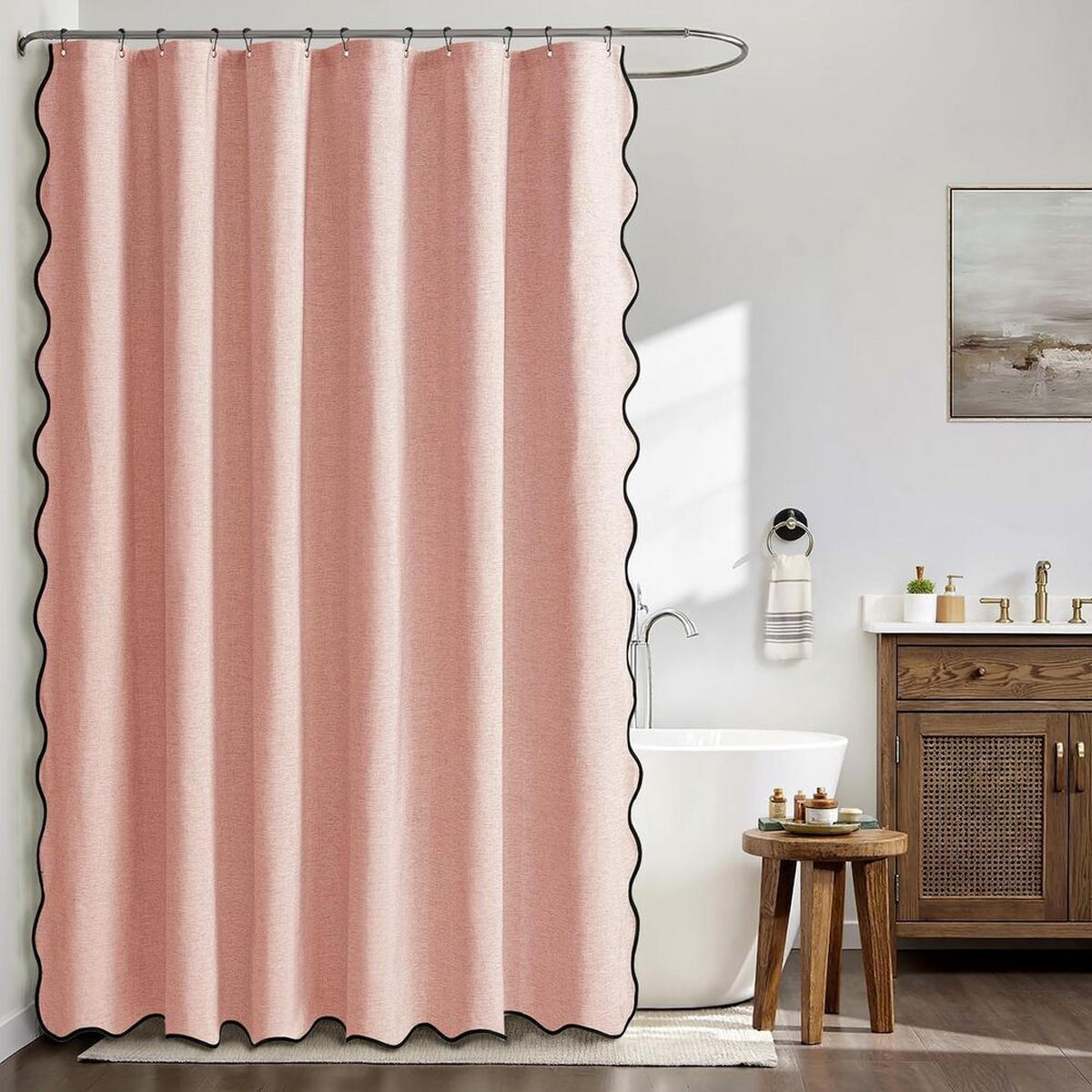 DUSCHVORHANG, rosa, 200 x 180 cm, Leinen - Rosa, Textil (180/200cm) - Authentics