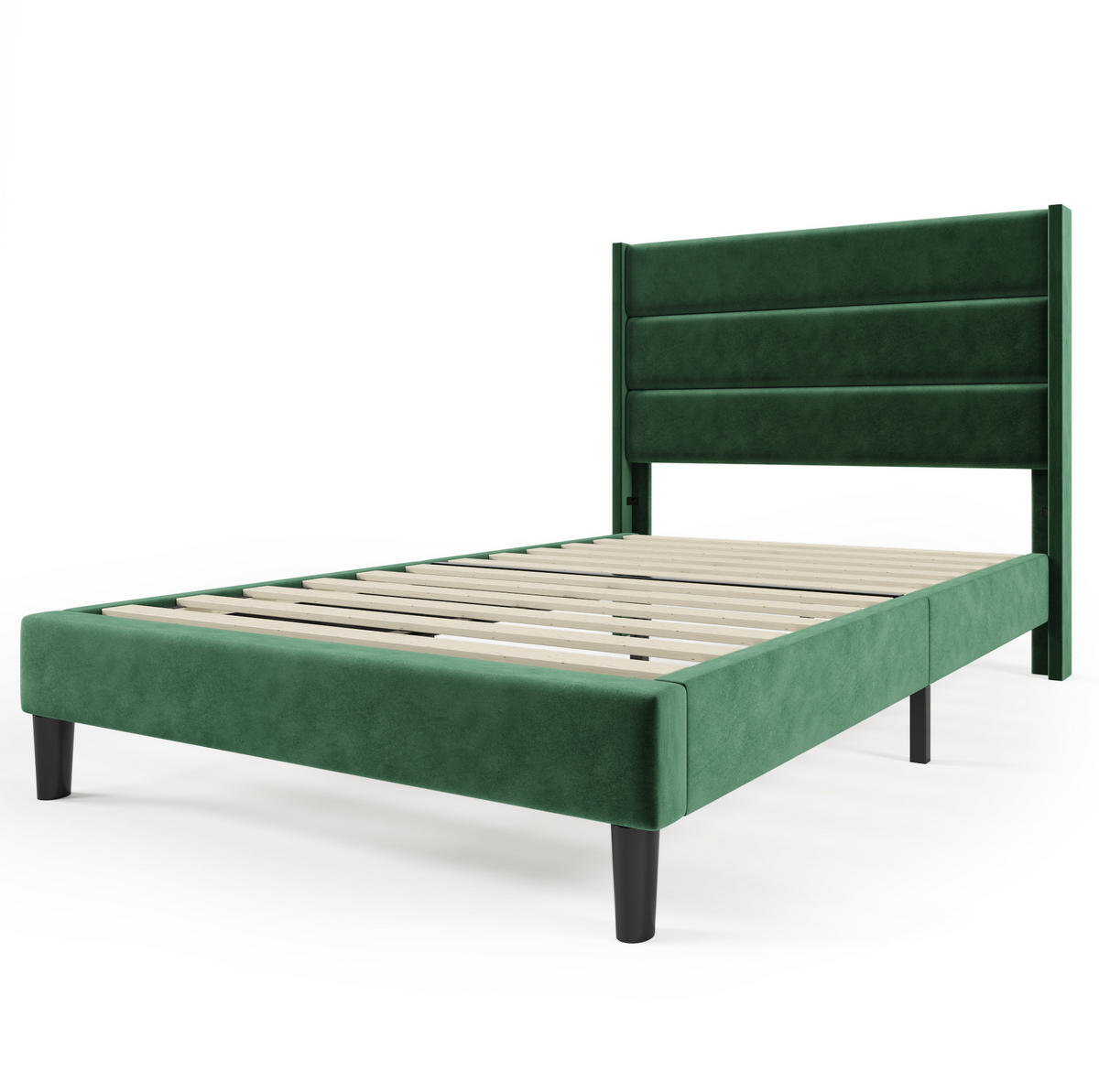 POLSTERBETT 90/200 cm dunkelgrün aus Samt mit Matratze - Grün, Textil (90/200cm) - OKWISH