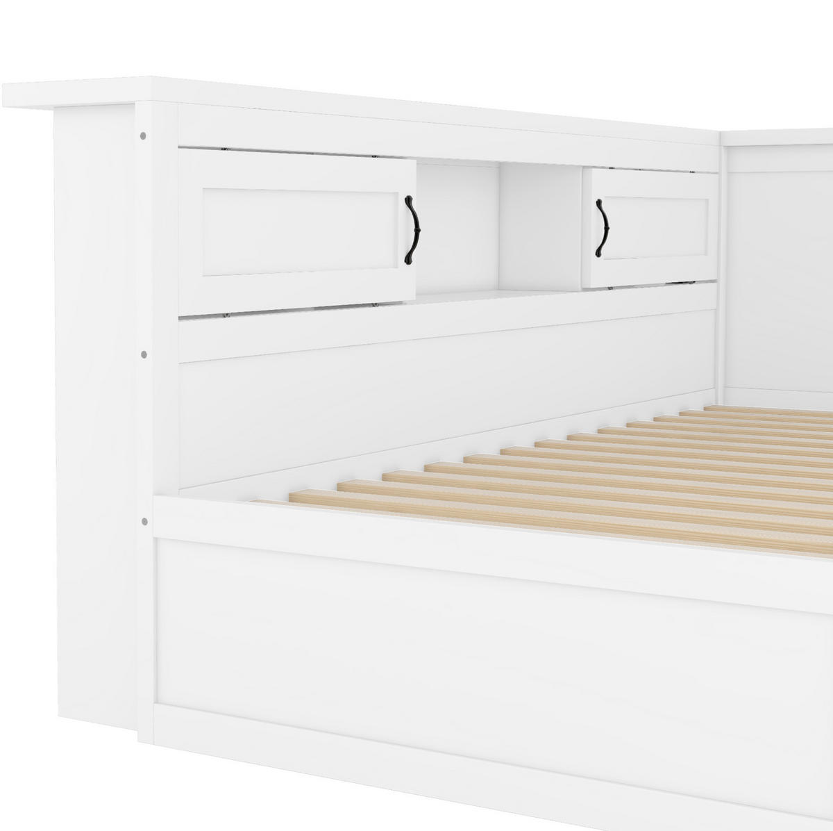 POLSTERBETT aus Spanplatte und MDF 90x200 cm in Weiß mit LED & Ausziehbett - Weiß, Holzwerkstoff (90/200cm) - Modfu