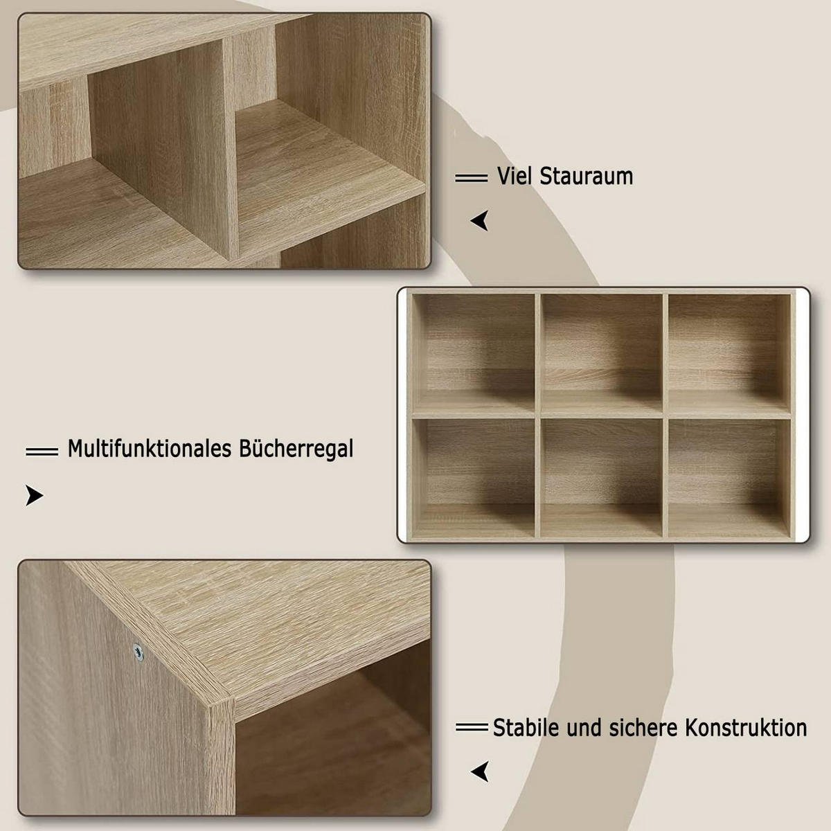 BÜCHERREGAL mit 6 Fächer, Holzwerkstoff, Helle Eiche - Eichefarben, Holzwerkstoff (59.5/89/29cm) - Woltu