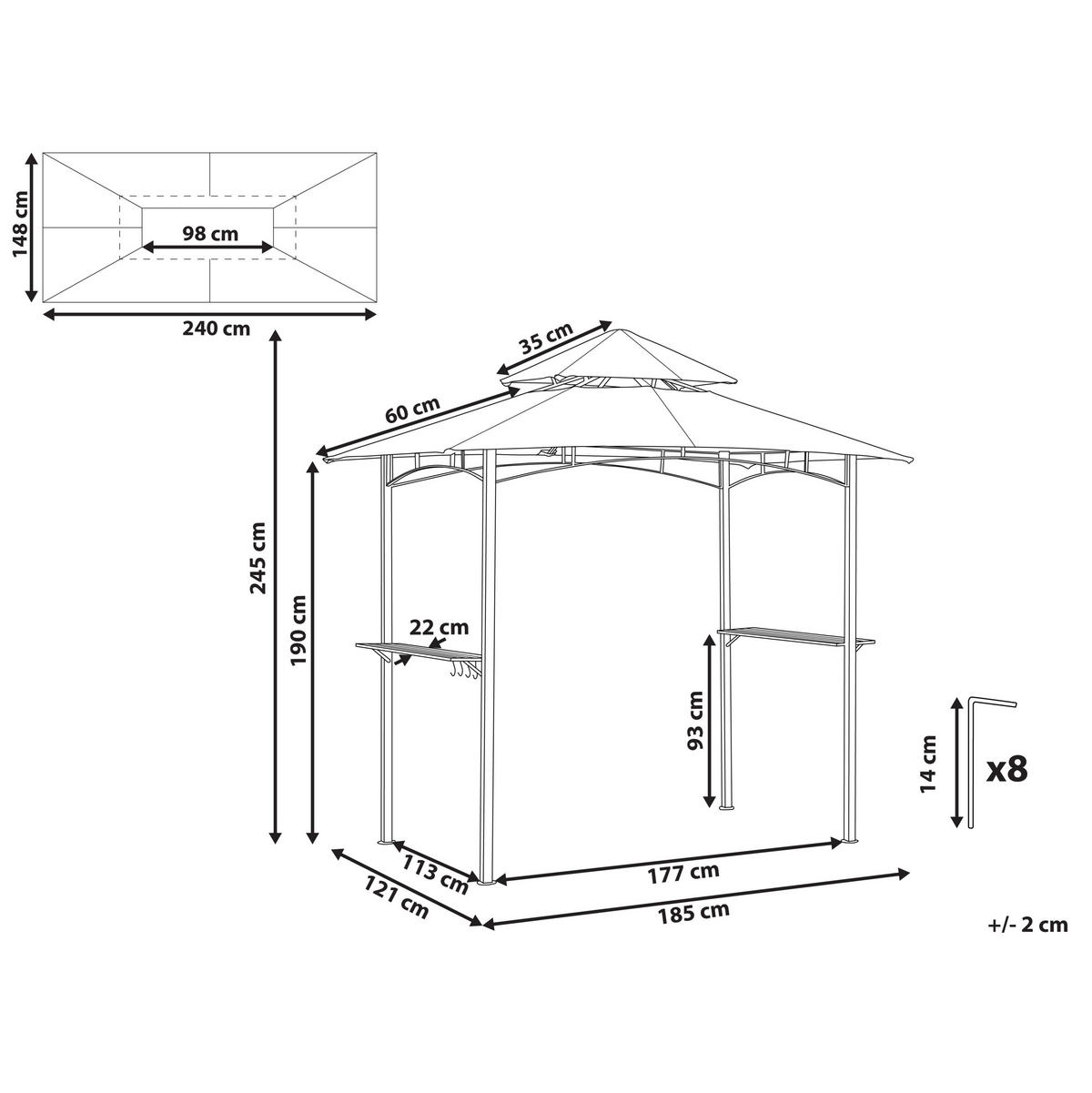 PAVILLON Stahl grau 240/148 cm Naro - Schwarz/Grau, Metall (240/245/148cm) - Beliani