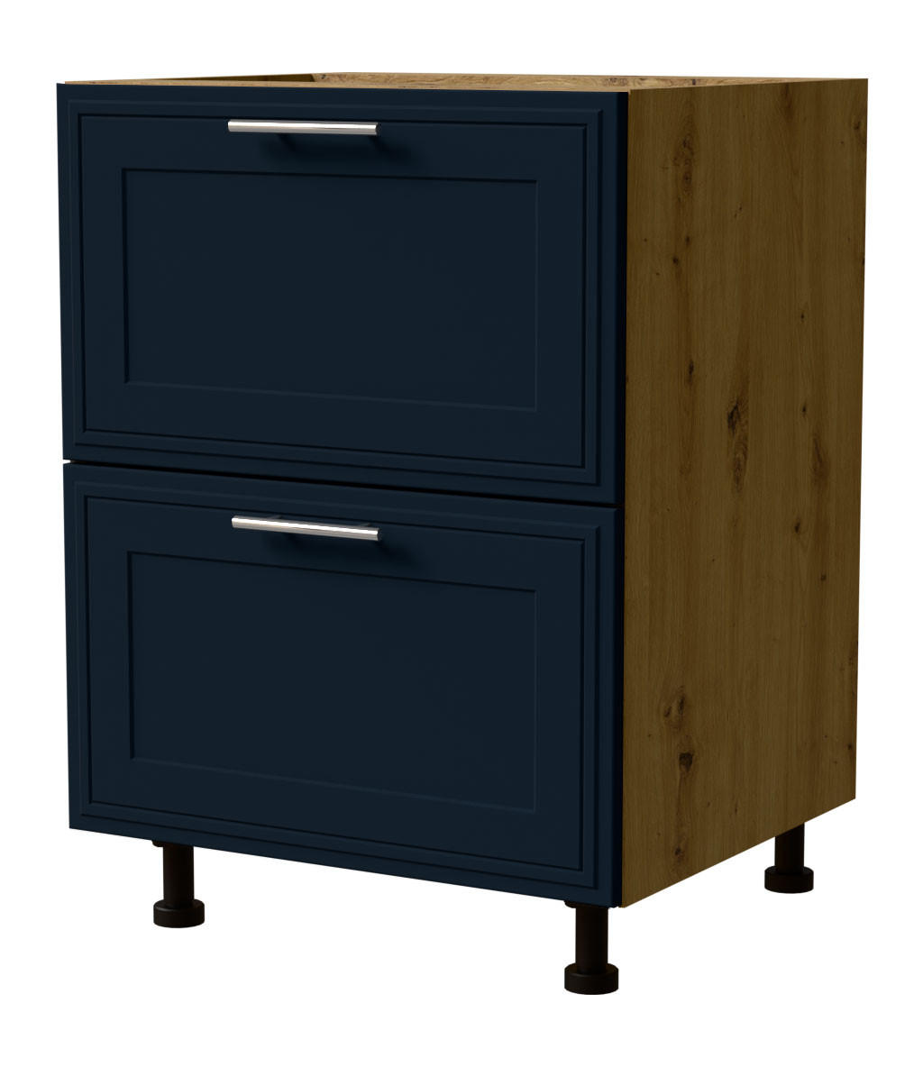 Feldmann-Wohnen Schubladenunterschrank Dunkelblau, Eiche Artisan 60x82x50 cm