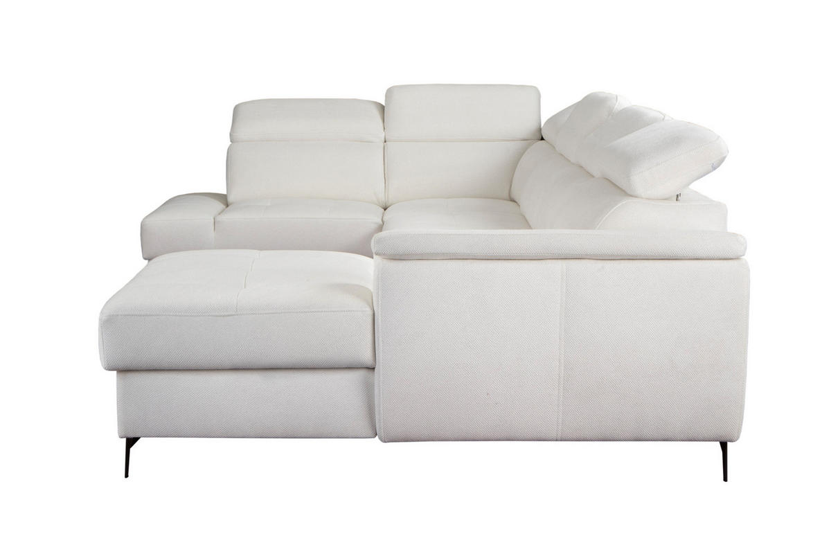 WOHNLANDSCHAFT VOLA Weiß Velours-Stoff mit Schlaffunktion - Weiß, Holz (348/105/199cm) - MASSENO