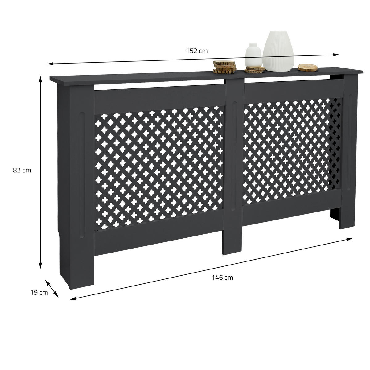 OBLOŽENÍ RADIÁTORU s voštinovým vzorem 152 x 19 x 82 cm antracit - antracitová, kompozitní dřevo (19/152/82cm) - ML-DESIGN