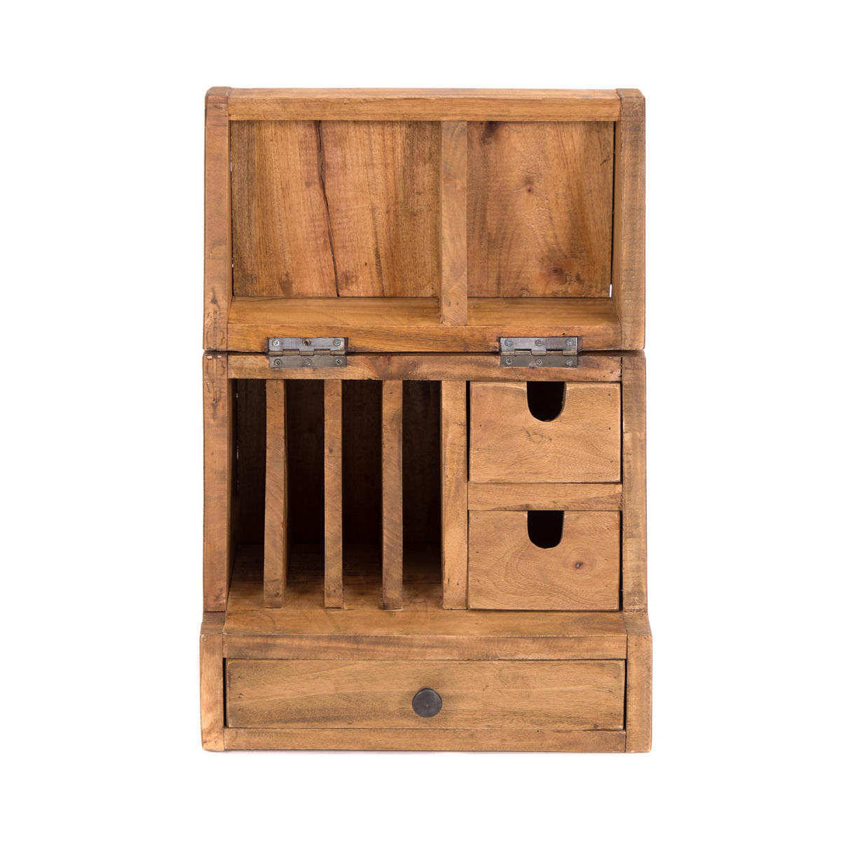 ORGANIZER Case Mahagoni Massivholz, klappbarer Deckel naturfarben - Naturfarben, Holz (22/35/48cm) - CREEDWOOD