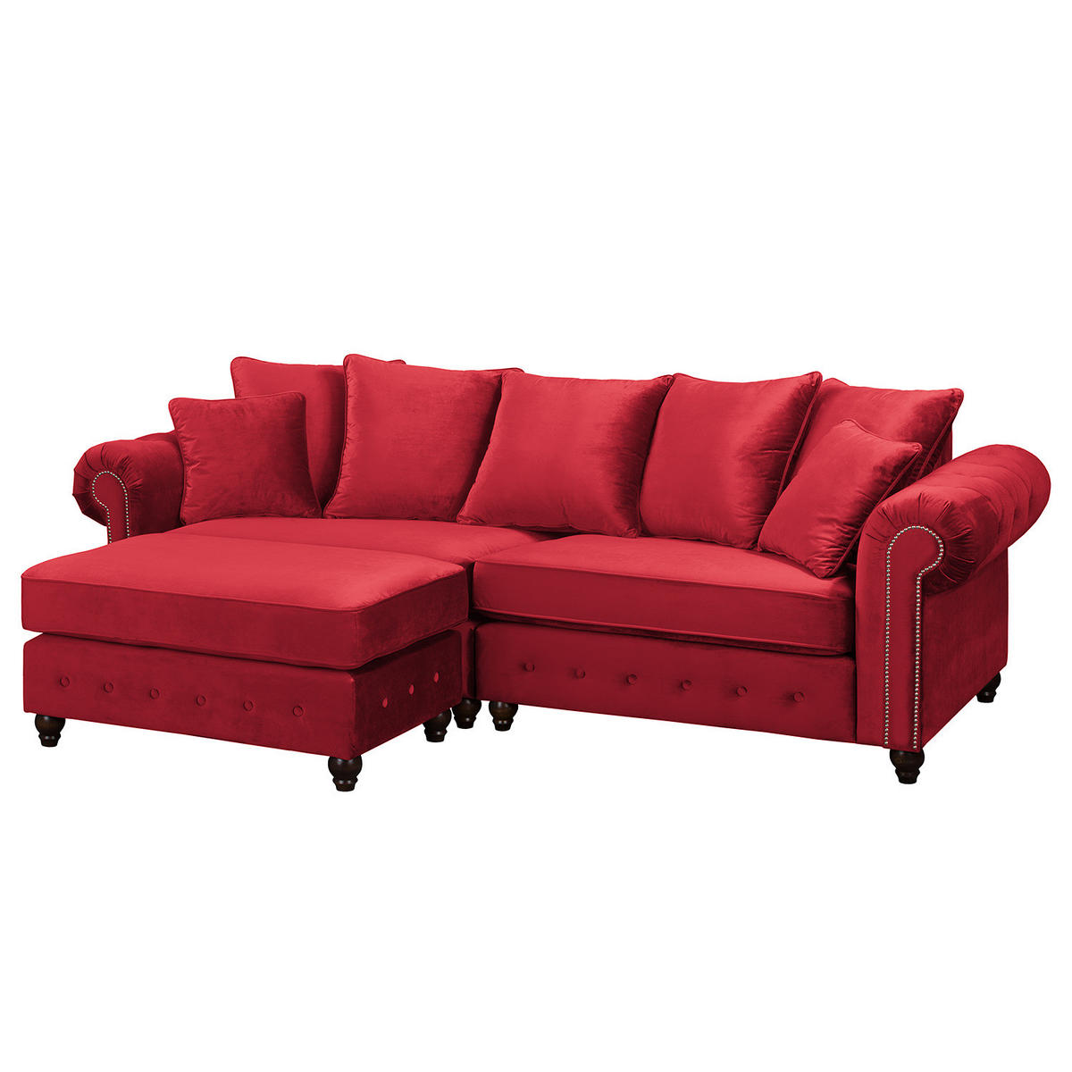 BIGSOFA - Samt - Silberfarben/Rot, Buchenholz/Textil (260/90/93cm) - home24
