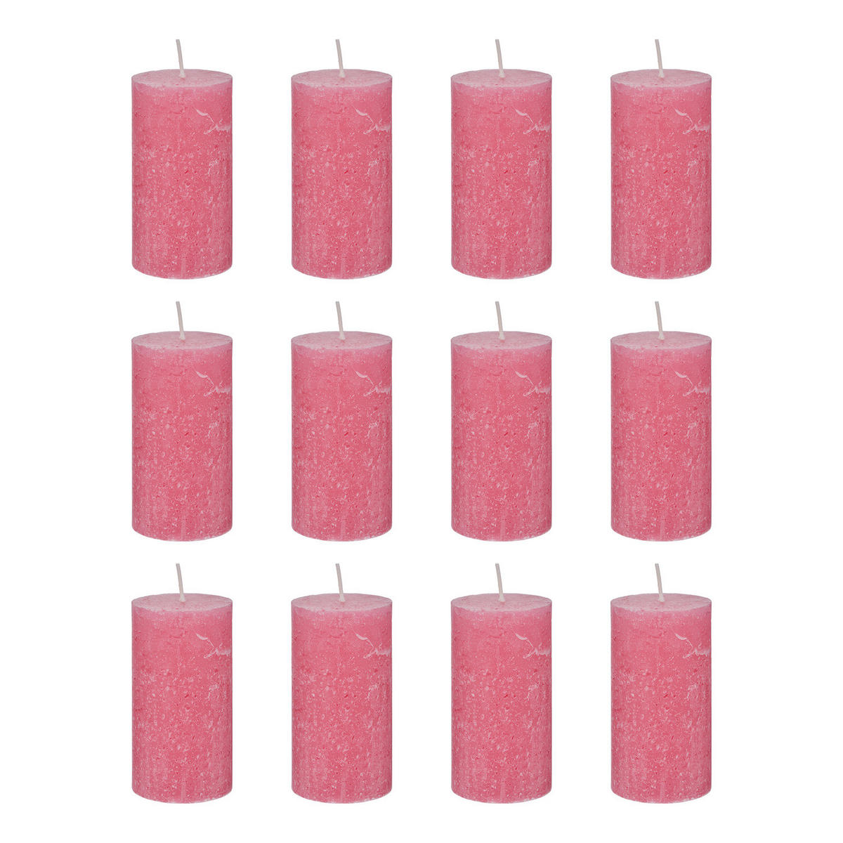 STUMPENKERZE (12er-Set) Rustic Ø6,8 x 13 cm - Pink, Paraffin (7/13/7cm) - Butlers