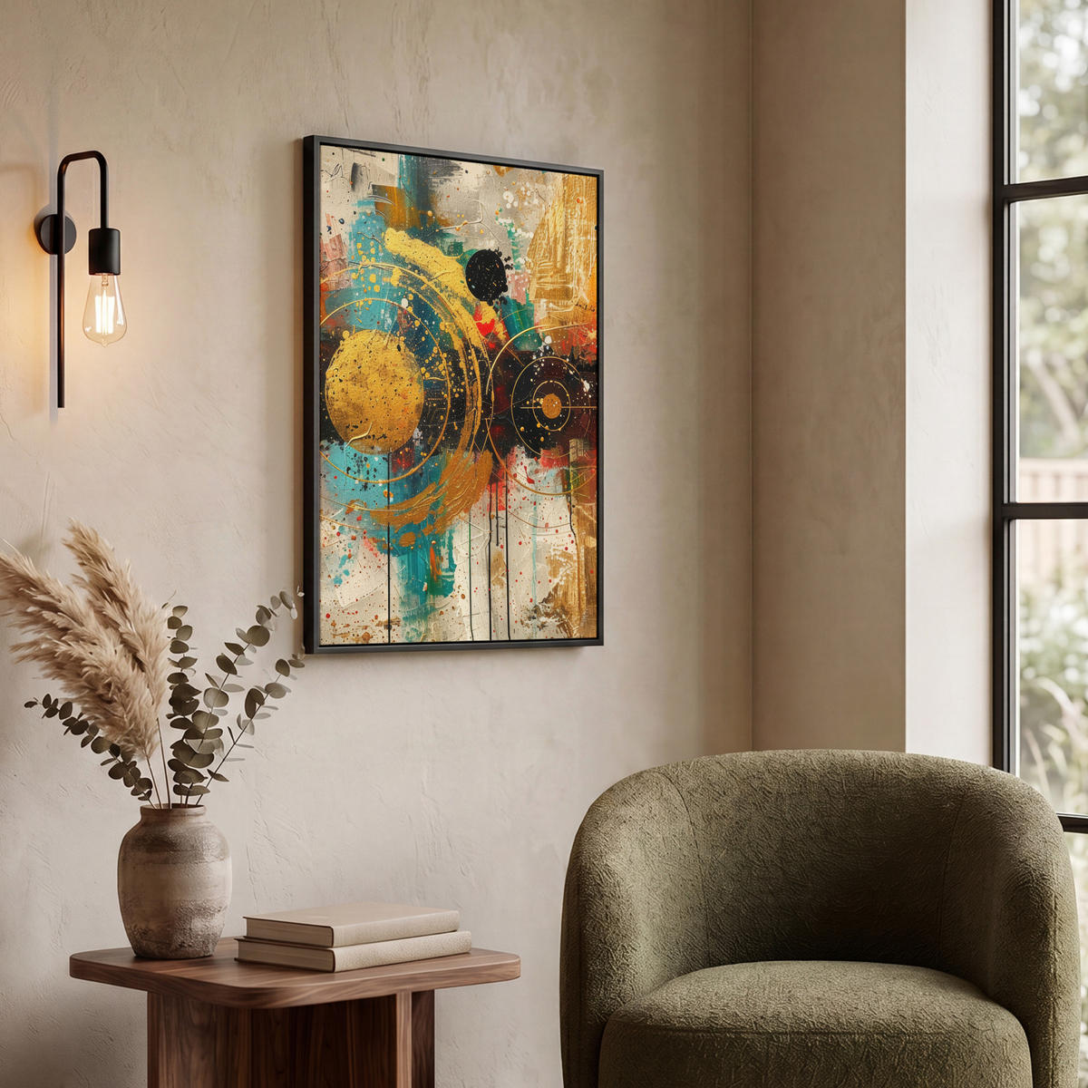LEINWAND Bilder mit Rahmen - Abstrakt - Kunst - Gold - Modern - 50x70 - Multicolor, Textil (50/70cm) - MuchoWow