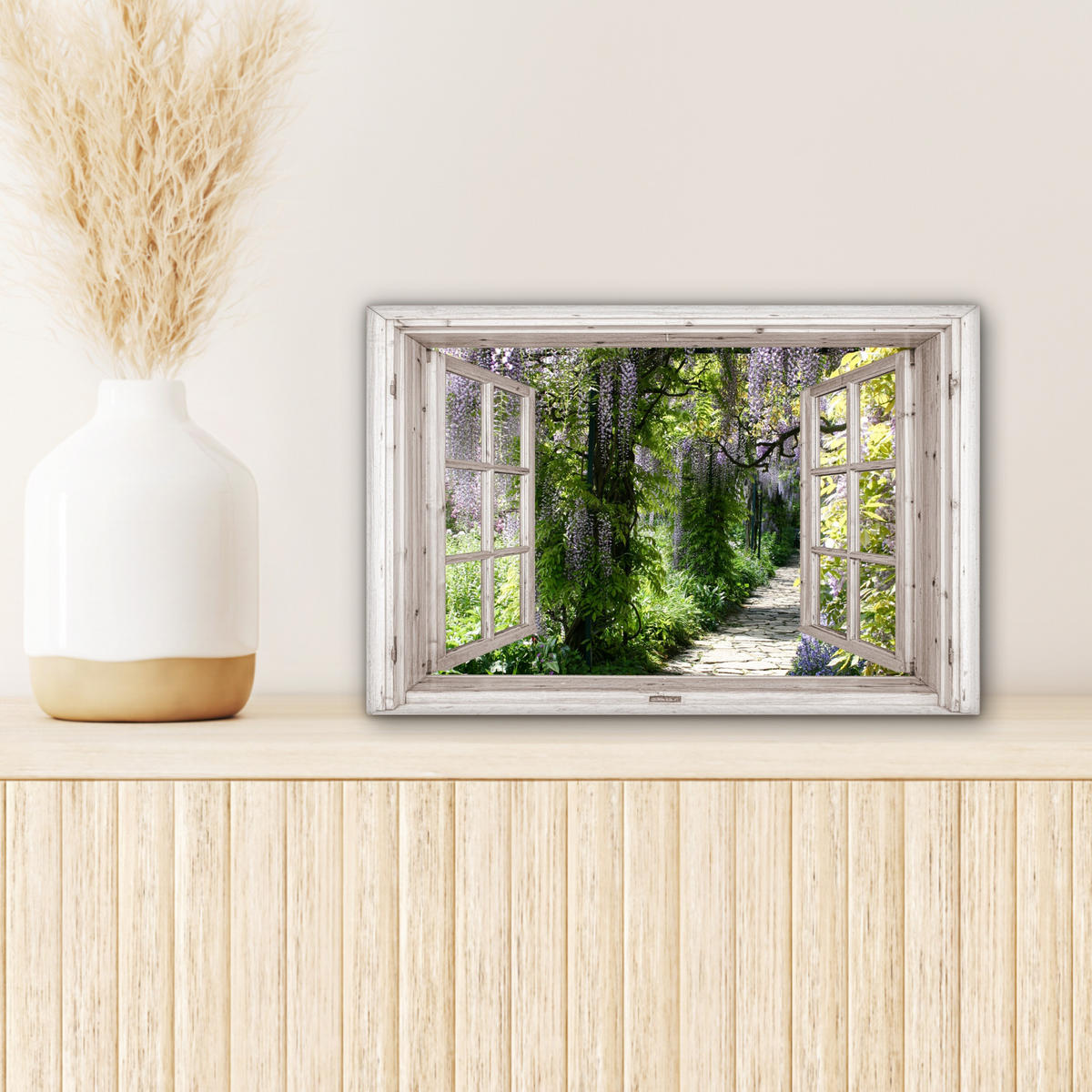 LEINWANDBILD Blauer Regen - Blumen - Aussicht - Baum - Frühling 30x20 cm - Grün, Textil (30/20cm) - MuchoWow