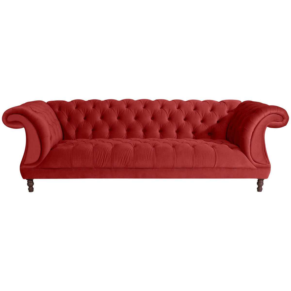 CHESTERFIELD Sofa 3-Sitzer Kaylin Samtvelours ziegel - Dunkelrot, Kunststoff (253/80/100cm) - 58aufmkessel