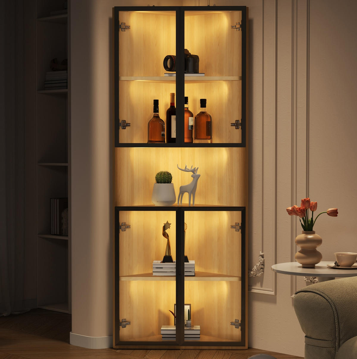 HIGHBOARD 62/160/32 cm Eichefarben aus MDF mit LED-Beleuchtung - Eichefarben, Holzwerkstoff (32/160/62cm) - OKMYHOME