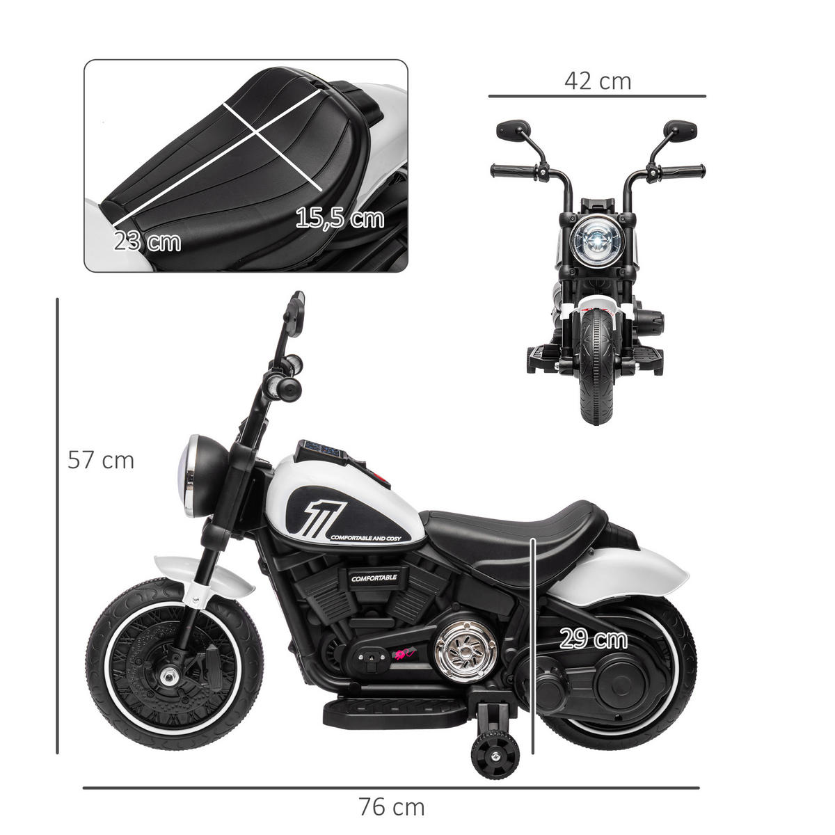 ELEKTROMOTORRAD - Schwarz/Weiß, Kunststoff/Metall (76/42/57cm) - HOMCOM