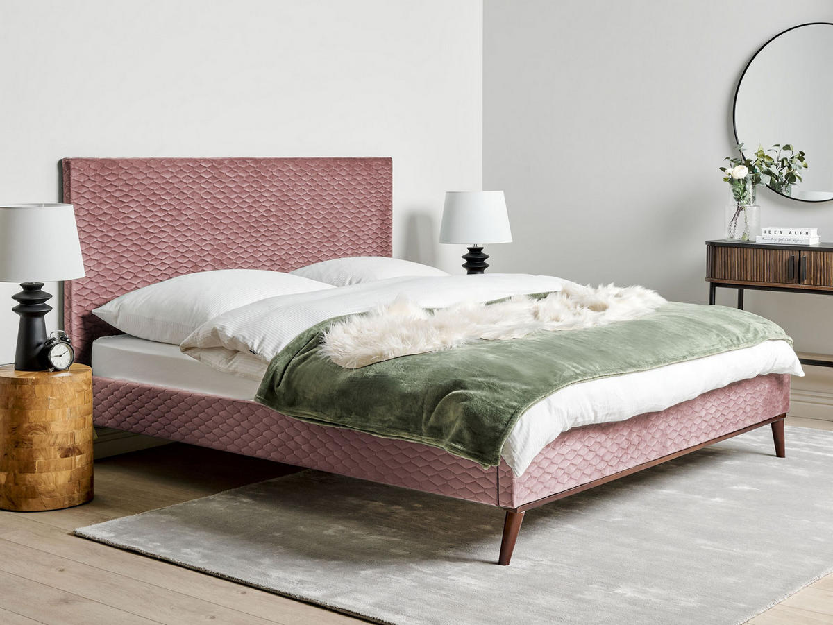 POLSTERBETT mit Lattenrost 180x200 cm Rosa Bayonne - Pink, Textil (180/200cm) - Beliani