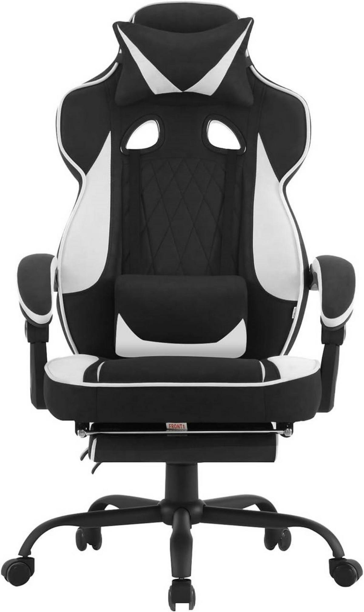 GAMINGSTUHL Leathaire-Stoff, Schwarz+Weiß - Schwarz/Weiß, Kunststoff/Textil (70/120/70cm) - Woltu