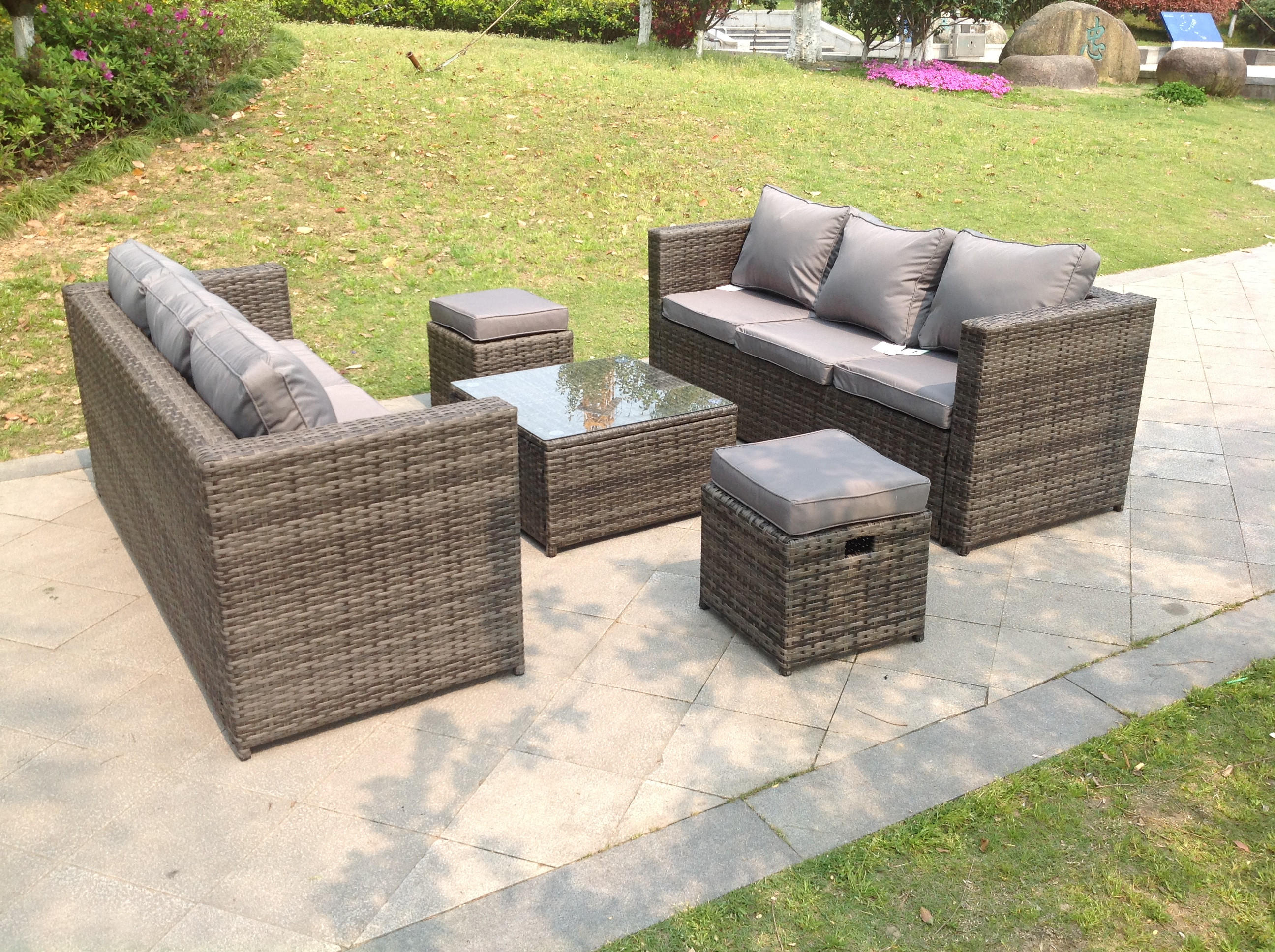 Thumbnail - Fimous Gartenmöbelset, Dunkelgrau, Metall, Kunststoff, Glas, Füllung: Schaumstoff, quadratisch, Loungemöbel, Loungemöbel...