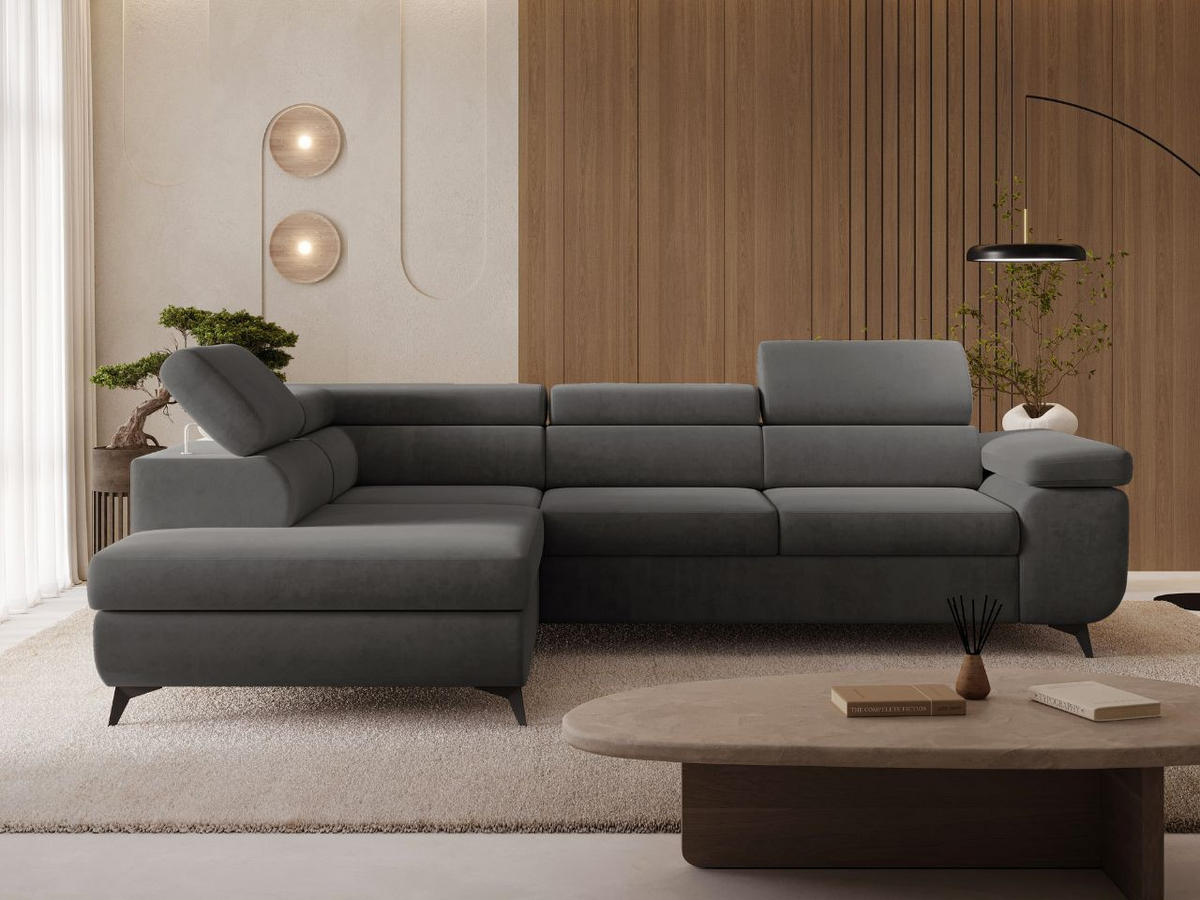 ECKSOFA Argon Dunkelgrau Rechts - Dunkelgrau/Schwarz, Holz/Textil (190/255cm) - Graingold