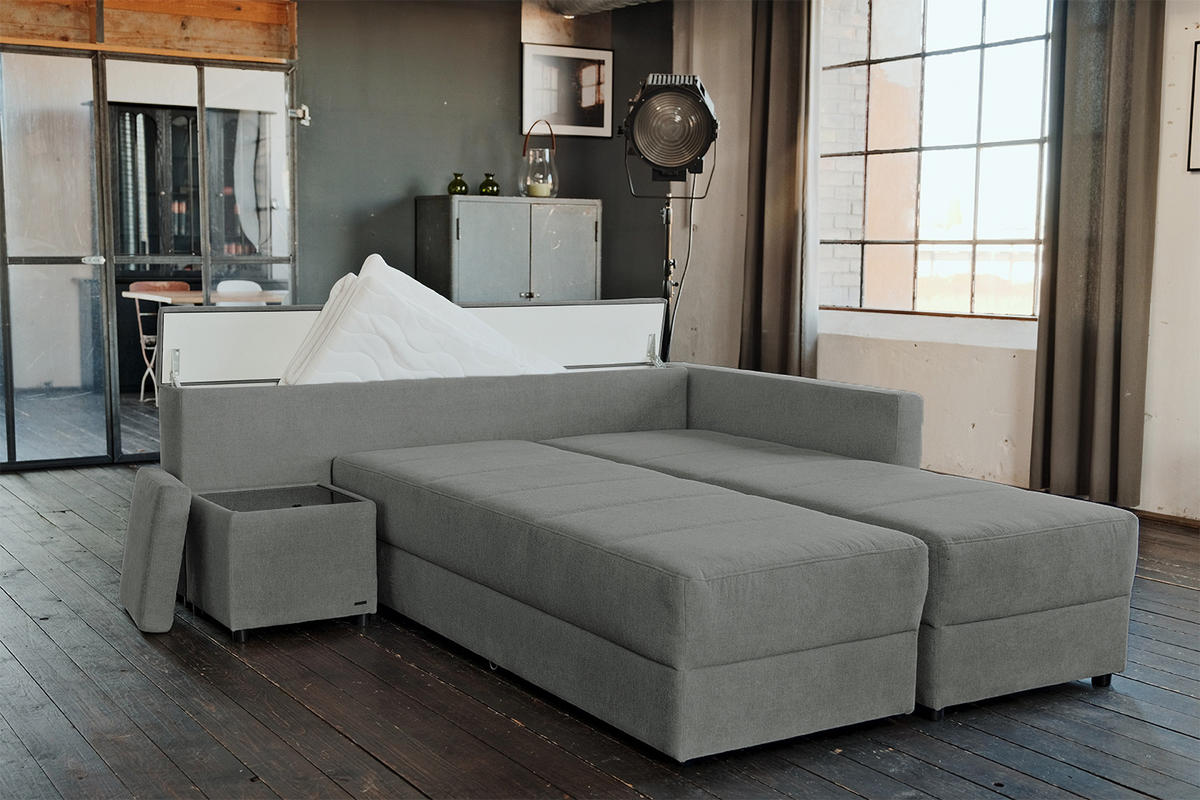 SCHLAFSOFA IDA Anthrazit Webstoff - Anthrazit/Schwarz, Textil (287/229cm) - KAWOLA