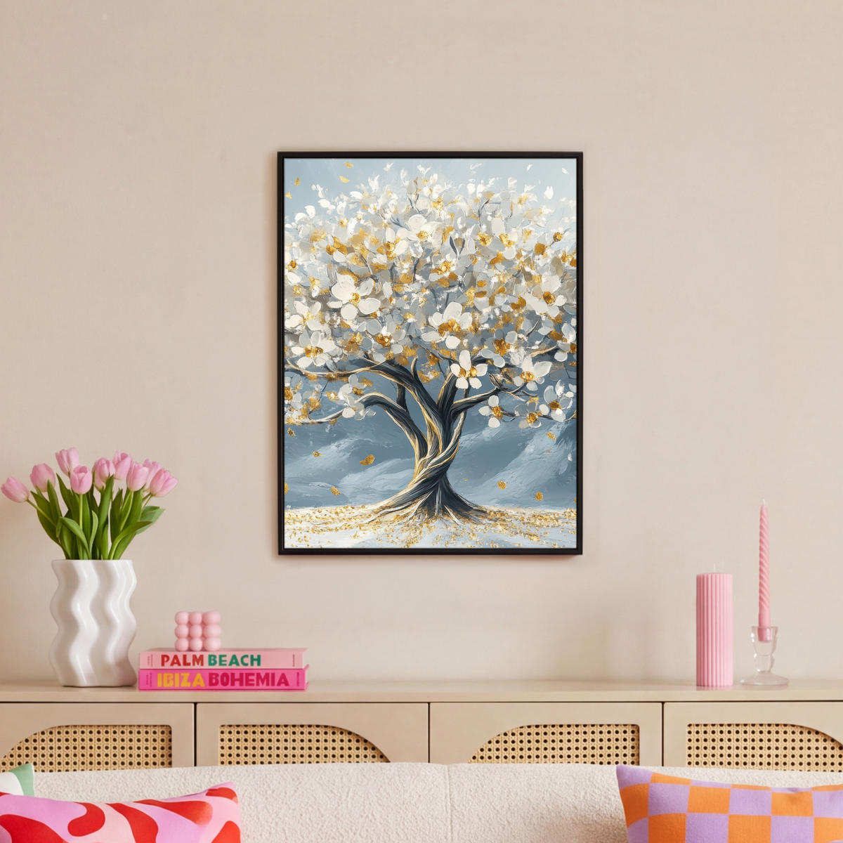 LEINWAND Bilder mit Rahmen - Baum - Winter - Baum des Lebens - Modern - Gold - 60x80 - Goldfarben, Textil (60/80cm) - MuchoWow