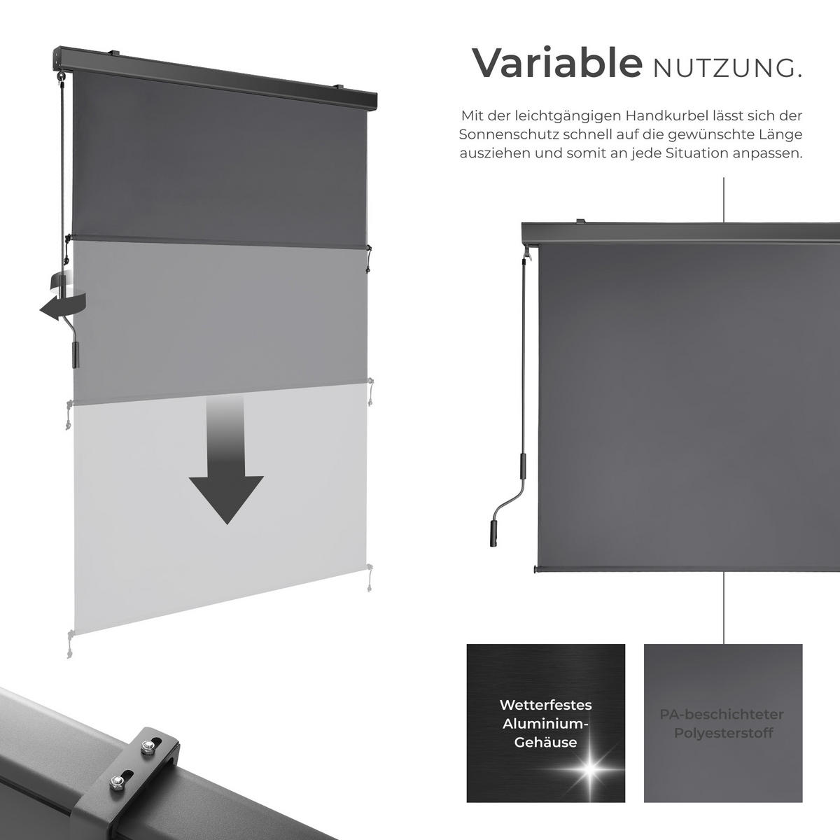 SENKRECHTMARKISE Eloise,inkl. Wandhaltern,dunkelgrau - Dunkelgrau, Kunststoff (120/250cm) - tectake