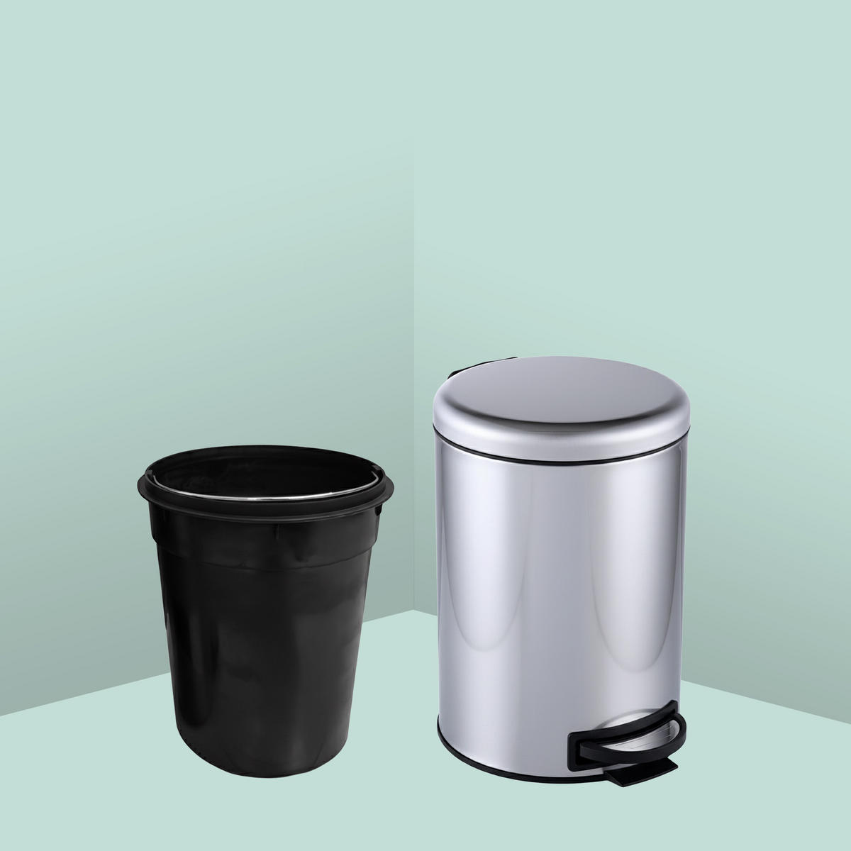 MÜLLEIMER - Silberfarben, Kunststoff/Metall (25.5/39/33cm) - Relaxdays