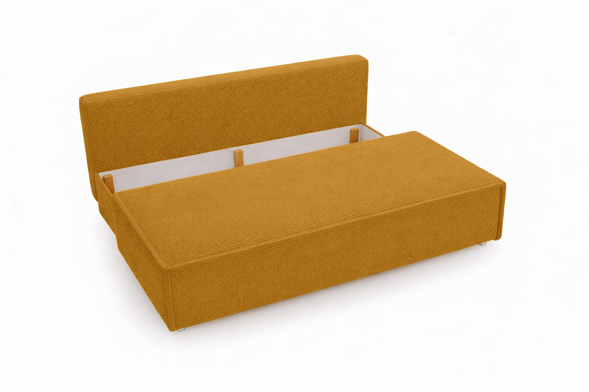 SCHLAFSOFA Mit Bettkasten DUO, Stoff Poso, Senffarbe - Gelb, Holz (198/89/90cm) - Kaiser Möbel