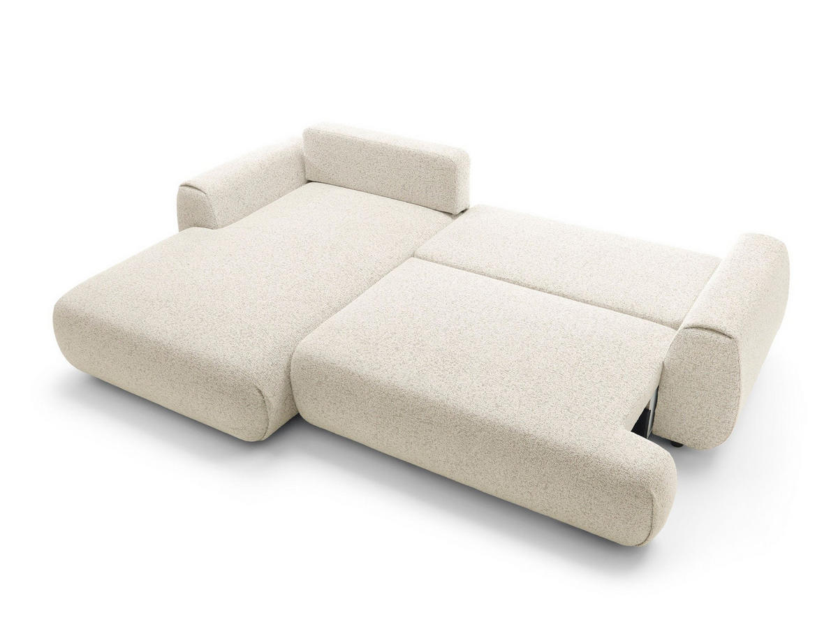 ECKSOFA ZEST Creme Geflochtener Stoff mit Schlaffunktion - Creme, Holz (270/167cm) - MASSENO