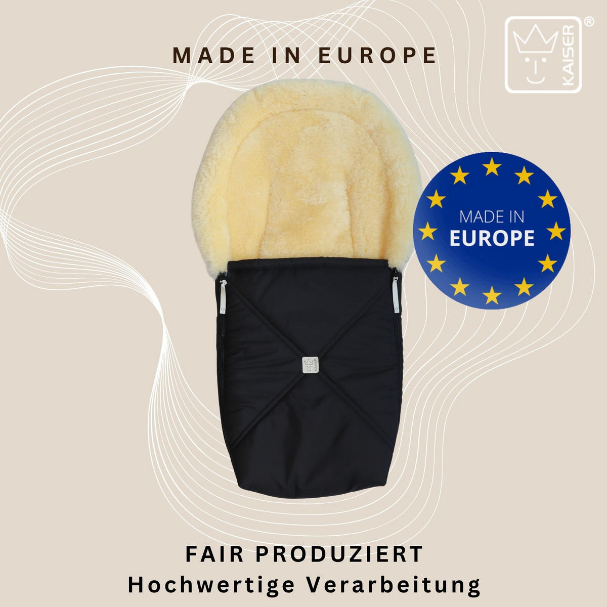 LAMMFELL-BABYSCHALENFUSSSACK Emmy, black - Schwarz, Fell (37/10/80cm) - Kaiserbaby