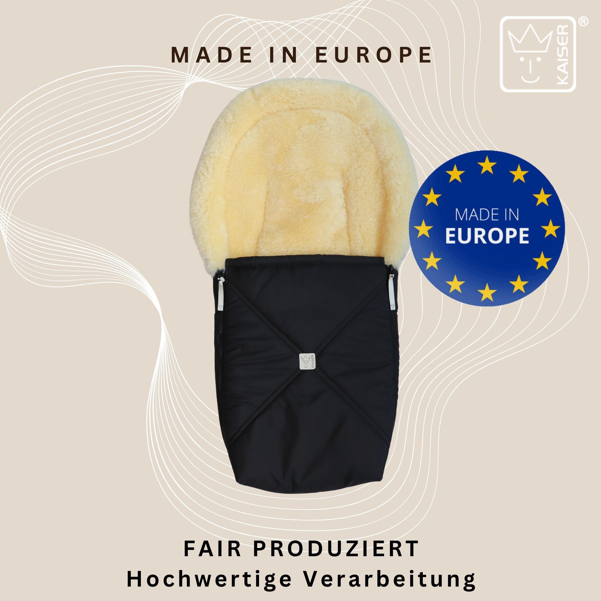 Thumbnail - Kaiserbaby Lammfell-Babyschalenfusssack, Schwarz, Fell, 37x10x80 cm, unisex, Baby on Tour, Kinderwagen, Kinderwagen-Zube...
