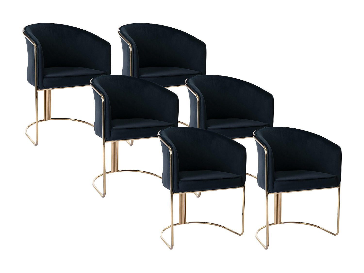 STUHL mit Armlehnen 6er-Set - Samt & Metall - Schwarz und Goldfarben - JOSETHE - Schwarz, Textil (52.5/82.5/59.5cm) - Pascal Morabito