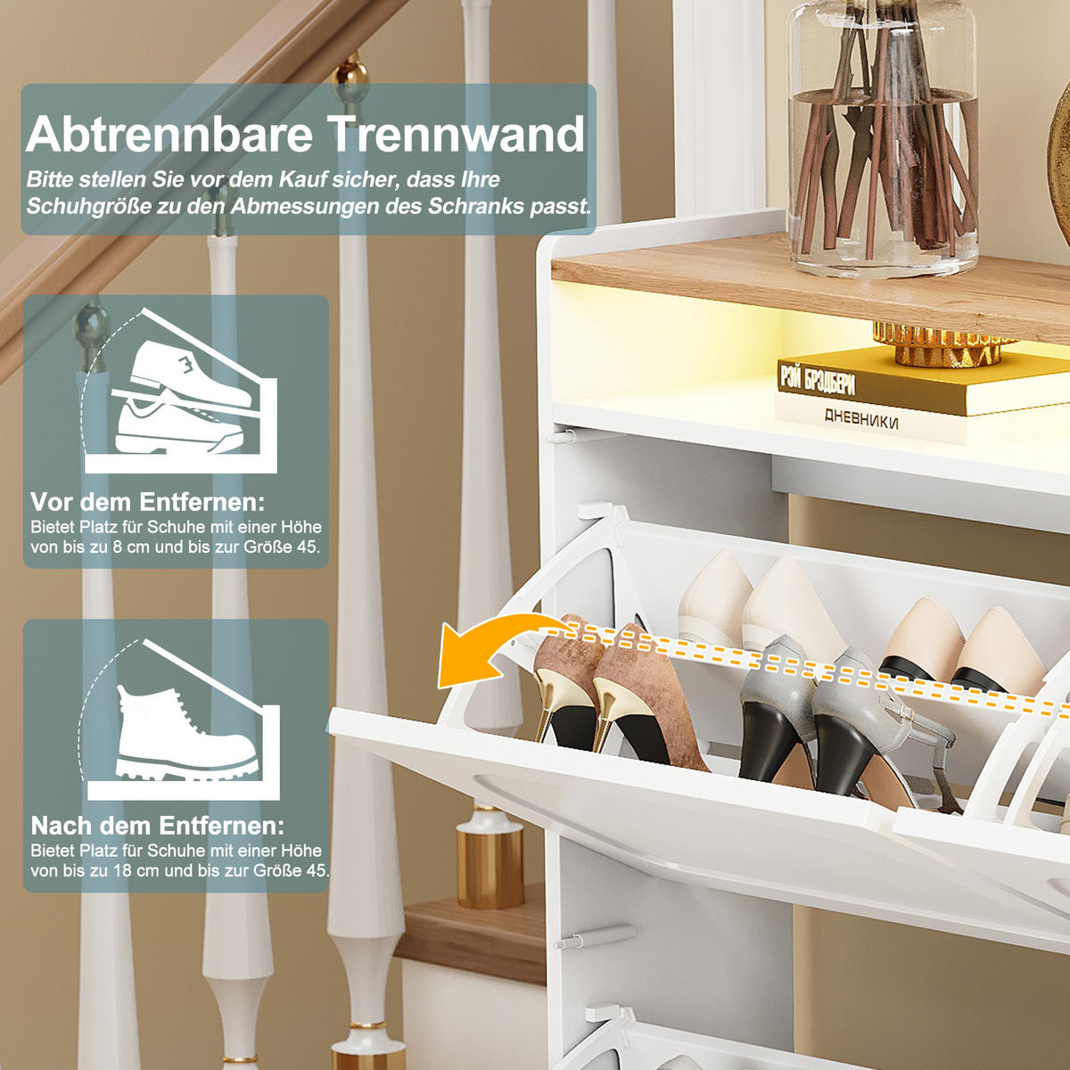 SCHUHSCHRANK Modern mit LED Weiß Natural 120x24x130cm - Multicolor, Holzwerkstoff (24/130/120cm) - FLIEKS