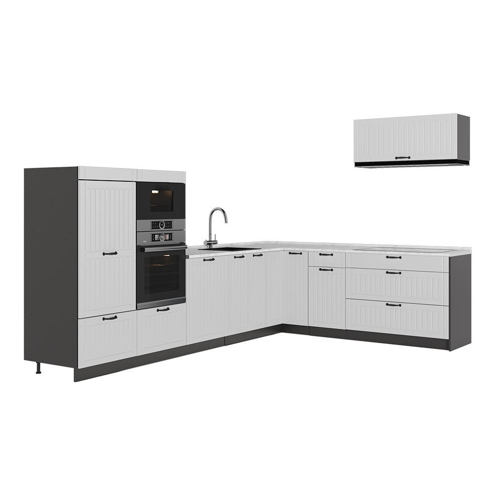 ECKKÜCHE Fame-Line, Weiß Landhaus/Anthrazit, 327 x 227 cm, AP Marmor - Anthrazit/Weiß, Holzwerkstoff (327/153.6/60cm) - Vicco