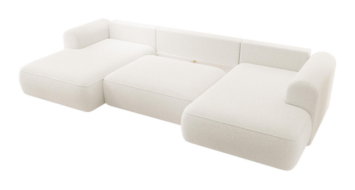 WOHNLANDSCHAFT Ovo Creme Boucle - Creme/Schwarz, Textil (375/95/185cm) - Selsey