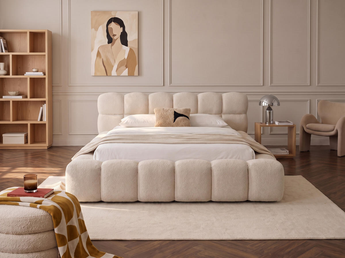 POLSTERBETT Mira Hellbeige 180/200 cm Boucle mit Bettkasten - Beige, Textil/Metall (180/200cm) - wonello