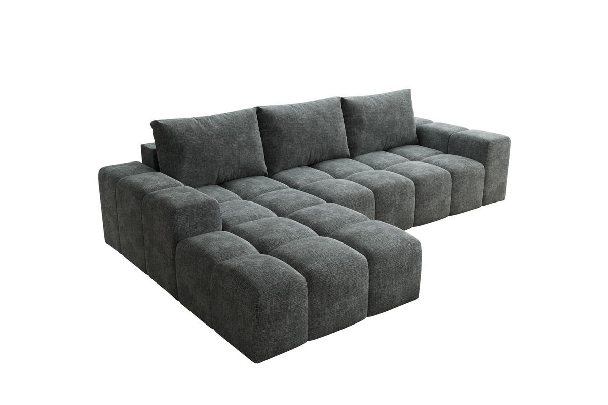 ECKSOFA Cento, L-Form, Ottomane links, Webstoff, 285x56x180 cm, Grau - Grau, Holz (180/285cm) - PROMETO Möbel