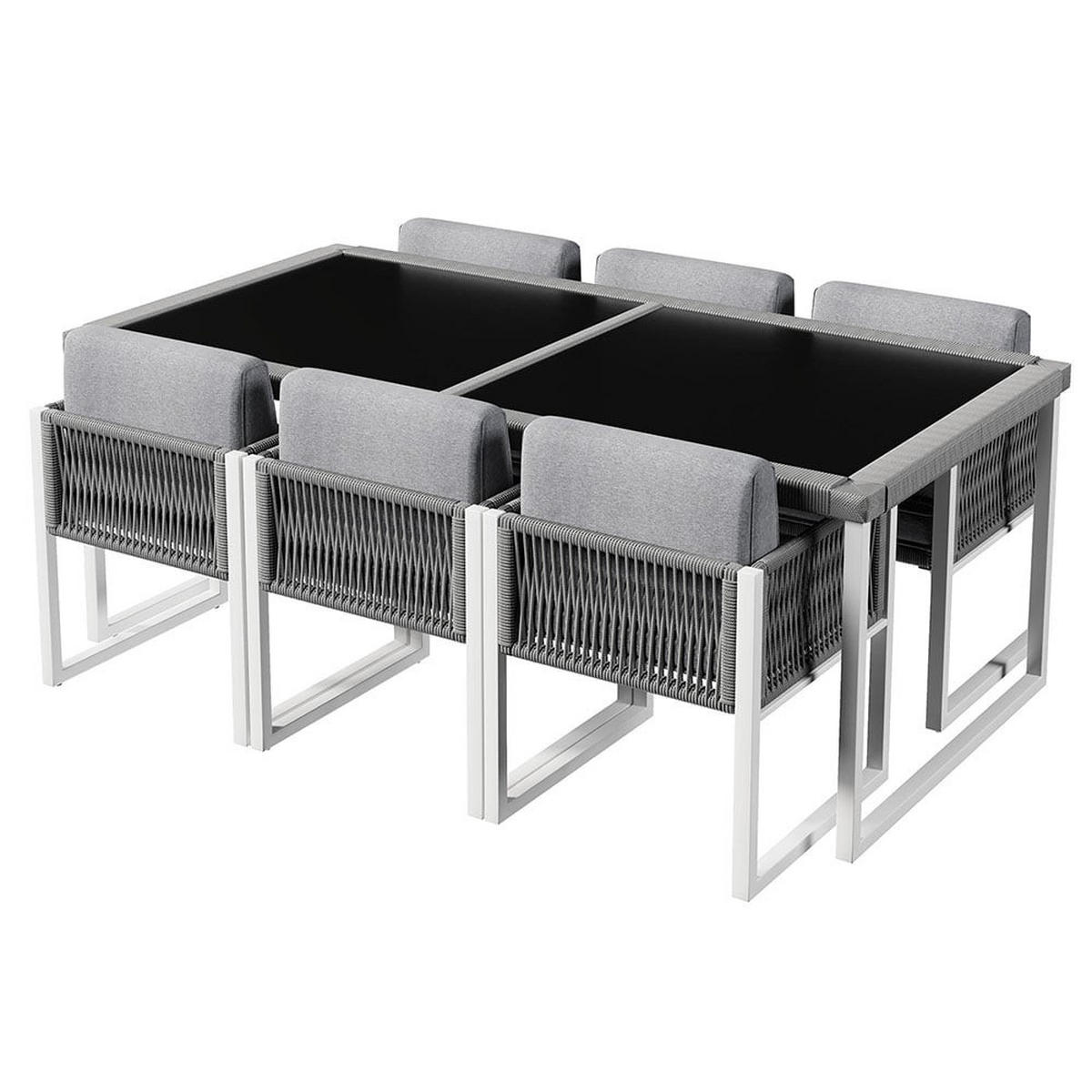 DINING-LOUNGESET，GRAU und Weiß - Grau, Metall - KOMHTOM