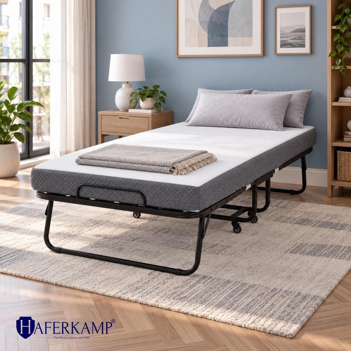 KLAPPBETT RESTO inkl. Premium Matratze 250kg Faltbar Gästebett TxB 90x200cm Weiß-Anthrazit - Weiß, Metall