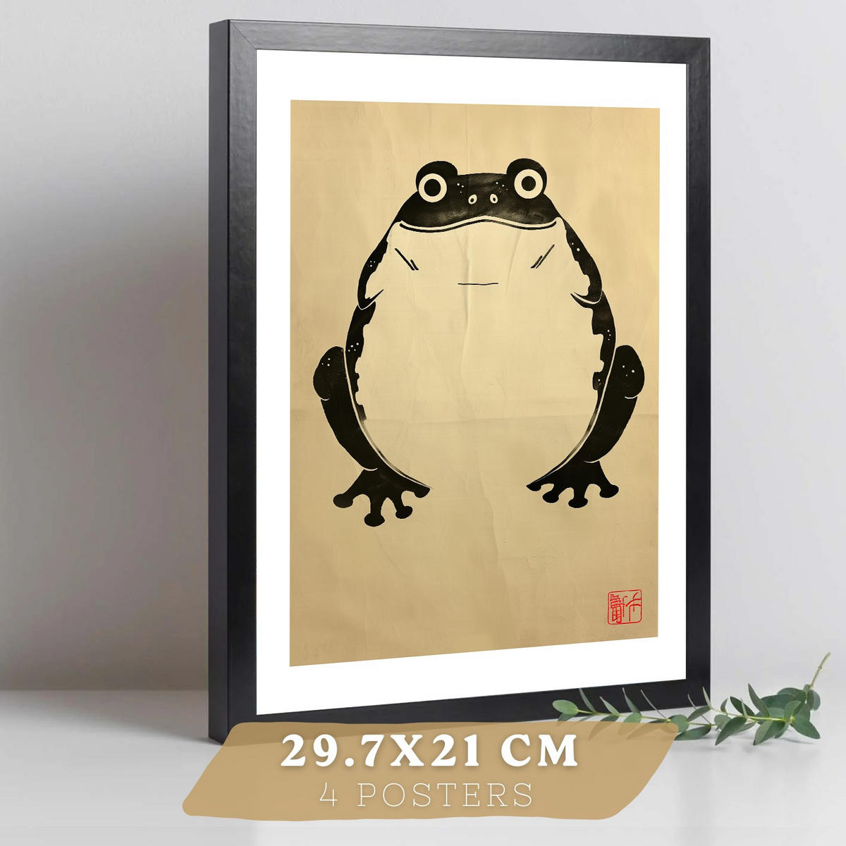 PLAKAT Sada 4 Žáby A4 Černý rám - černá, papír (29.7/1/21cm) - Nacnic