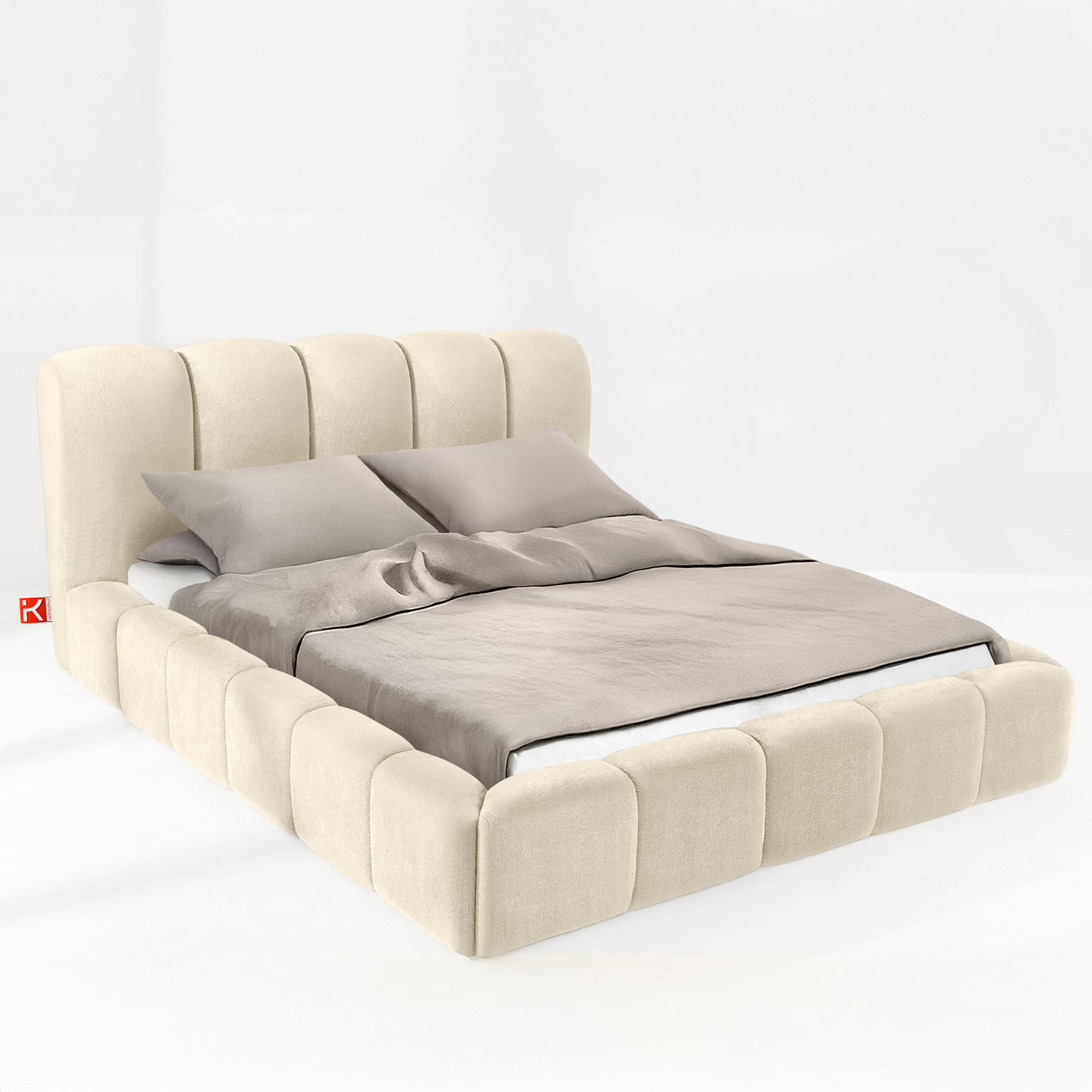 POLSTERBETT MERIDE Chenille, Ecru - Ecru/Schwarz, Holz/Textil (180/200cm) - KONSIMO®