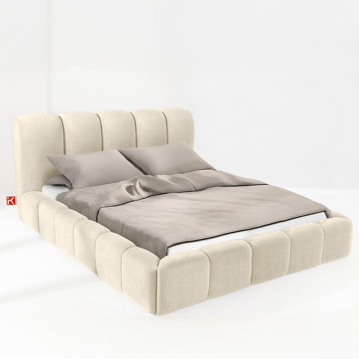 POLSTERBETT MERIDE Chenille, Ecru - Ecru/Schwarz, Holz/Textil (180/200cm) - KONSIMO®