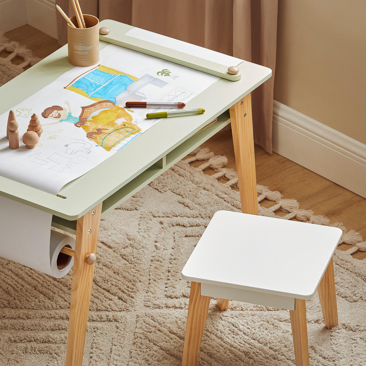 KINDERSITZGRUPPE Weiß-Grün - Weiß/Naturfarben, Holz/Holzwerkstoff (80/50/48cm) - SoBuy
