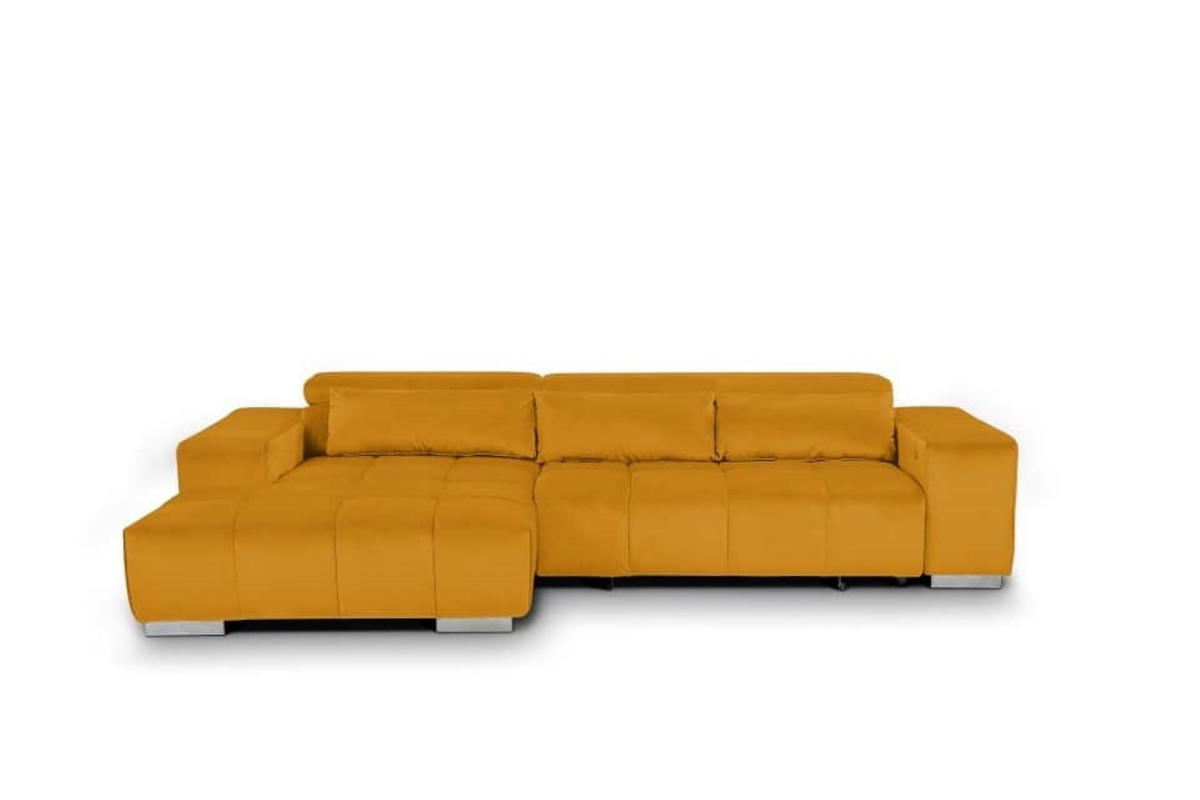 ECKSOFA mit elektrischem Sitzvorschub und verstellbaren Kopflehnen - Chromfarben/Gelb, Textil (307/186cm) - Cotta