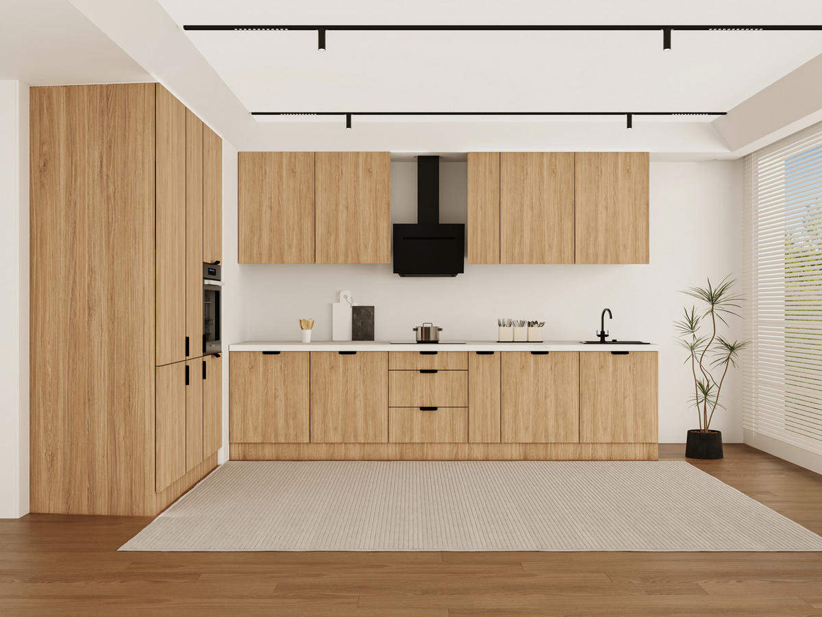 KÜCHENZEILE 320 x 160 cm - Sorento KS13-M320 - in Sonoma Eiche - Schwarz/Sonoma Eiche, Holz/Metall (480/247/58cm)