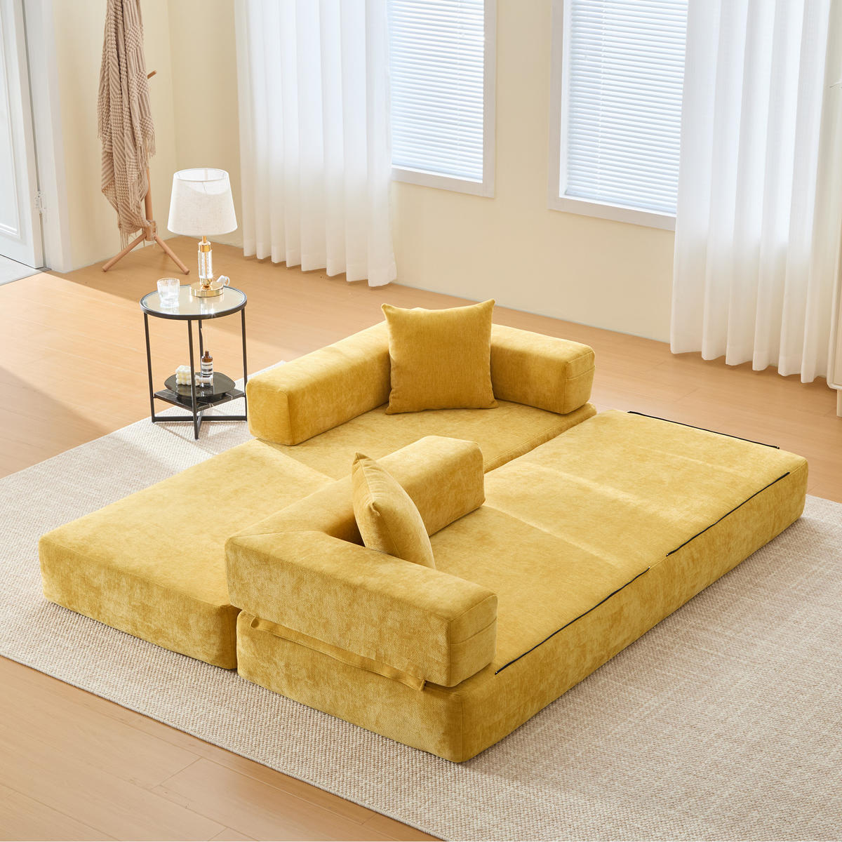 SCHLAFSOFA 198/79/60 cm Senfgelb mit Aufbewahrungstaschen - Gelb, Textil (198/60/79cm) - Oxeza