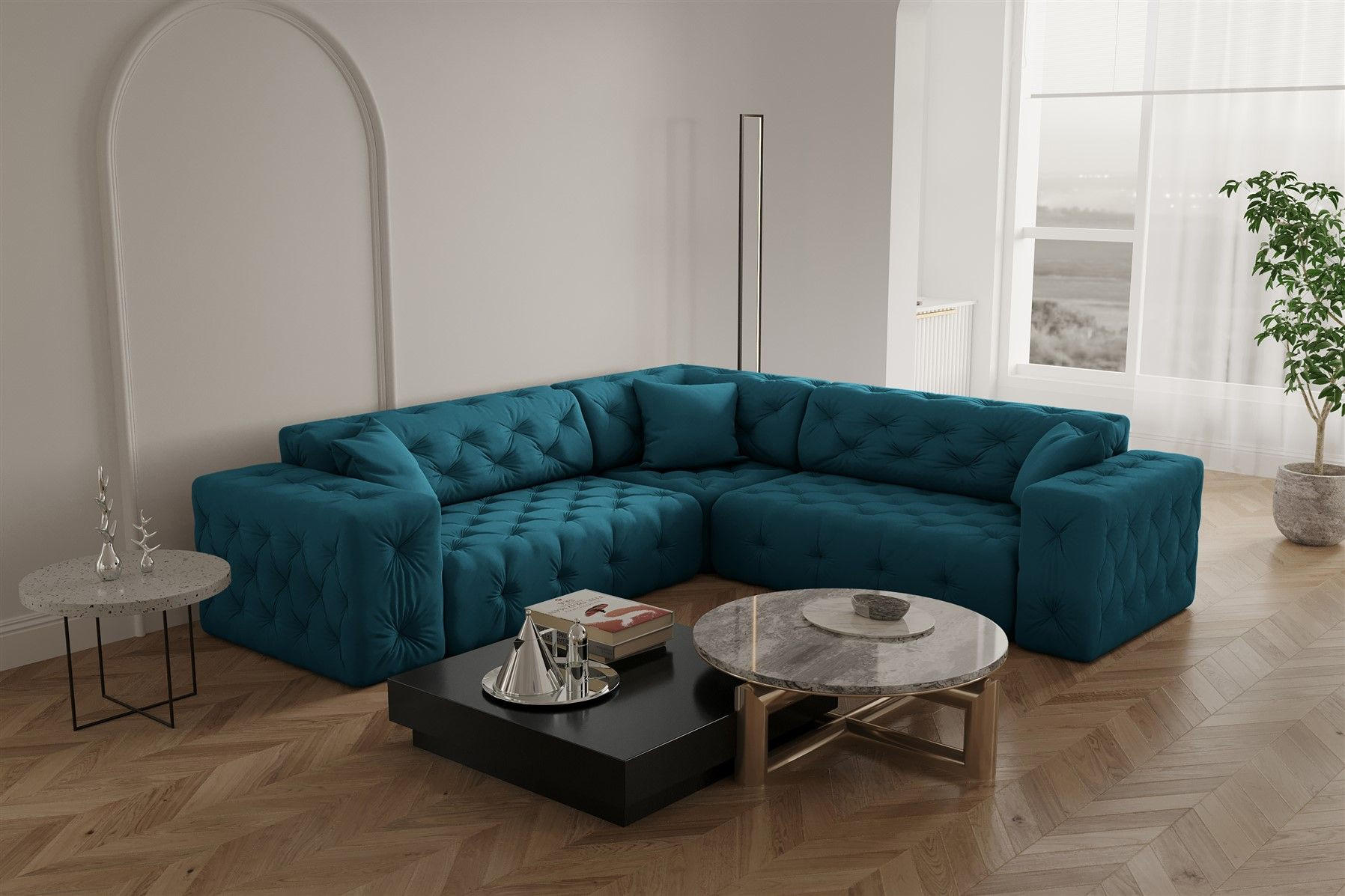 ECKSOFA Chantal - Blau, Holzwerkstoff/Textil (246/246cm) - Fun Möbel