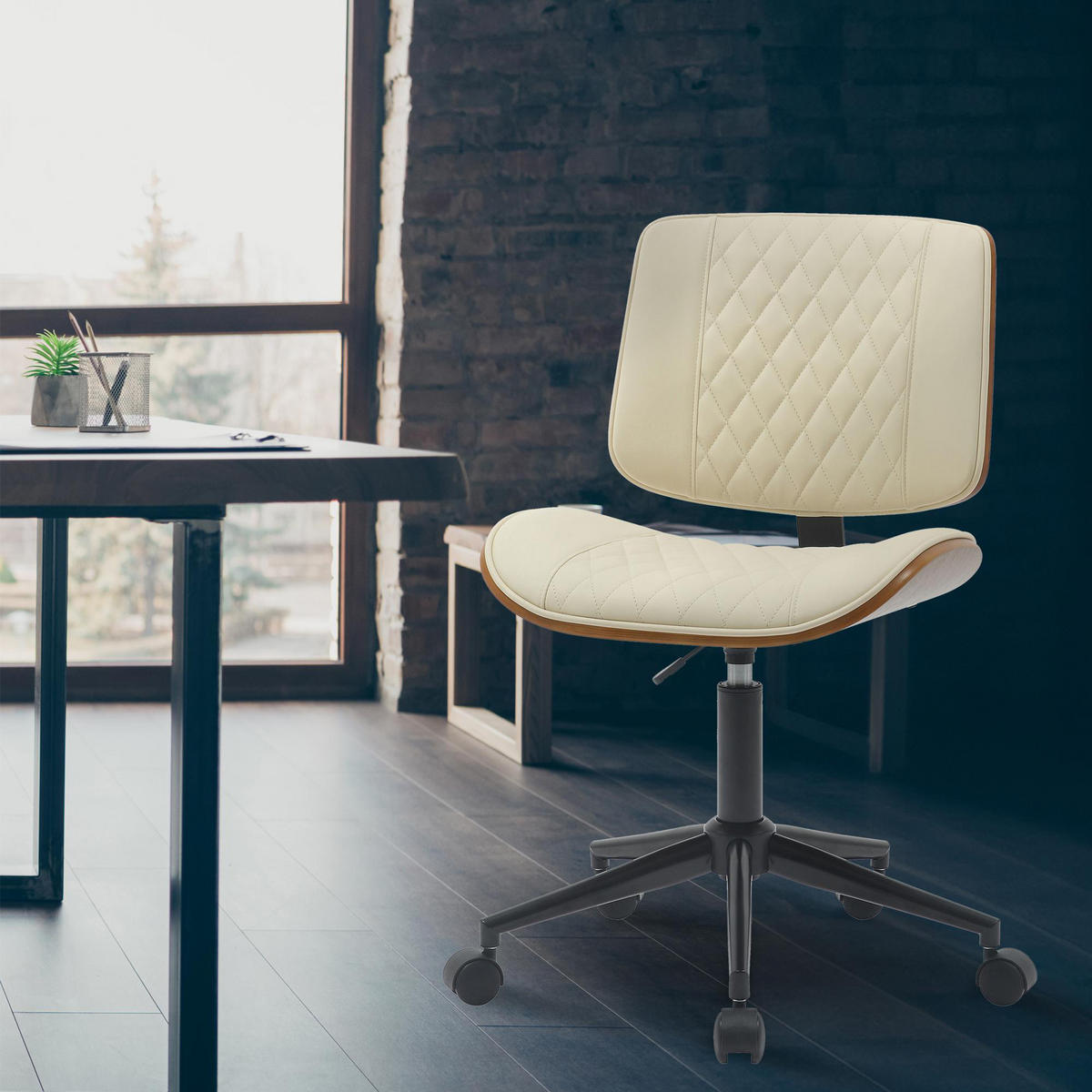 BÜROSTUHL Omnix Kunstleder walnuss/creme - Creme/Schwarz, Metall (50/94/54cm) - TPFLiving