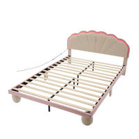 POLSTERBETT 140/200 cm DE-04351, mit LED-Lichtstreifen, Wellenschliff-Kopfteil und Samtbezug, in Beige - Beige, Holzwerkstoff/Metall (140/200cm) - ComfortXL