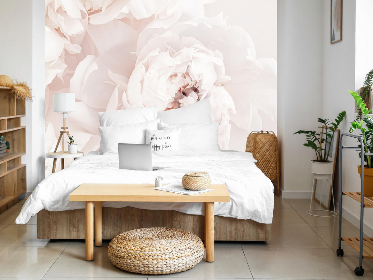 FOTOTAPETE für Schlafzimmer Pfingstrosen Blumen 3D 250x175 - Beige/Rosa, Papier (250/175cm) - Muralo