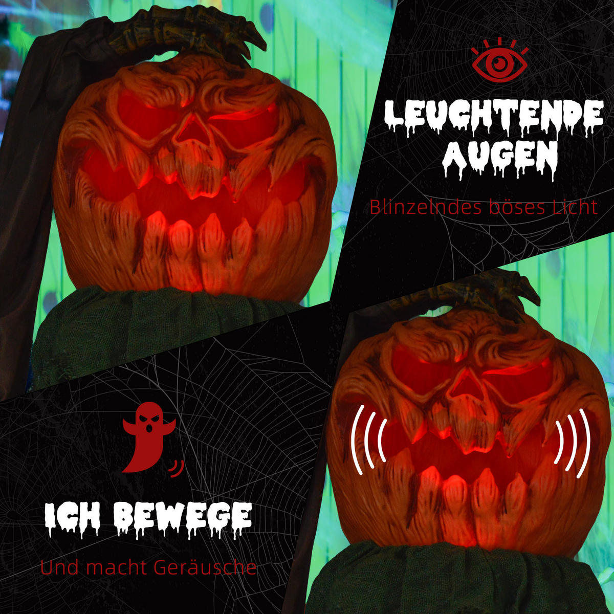 HALLOWEEN DECORATIONS 183cm Skelett-Kürbis mit LED-Lichter, Soundfunktion - Hellbraun, Kunststoff/Metall (65/183/20cm) - HOMCOM